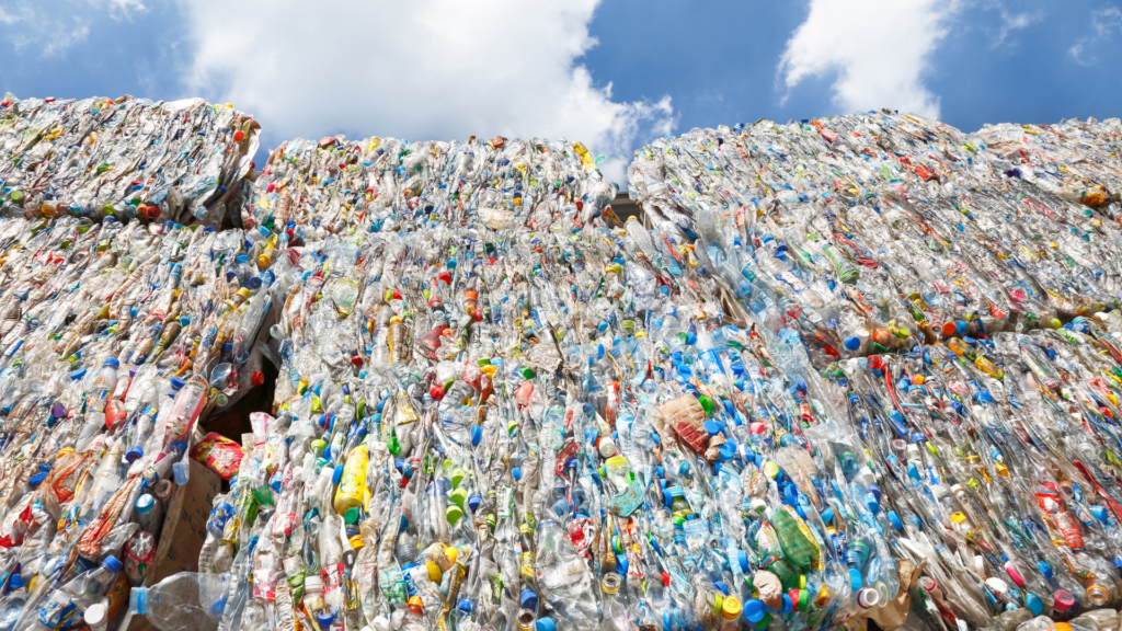 bundles of plastics having been recycled